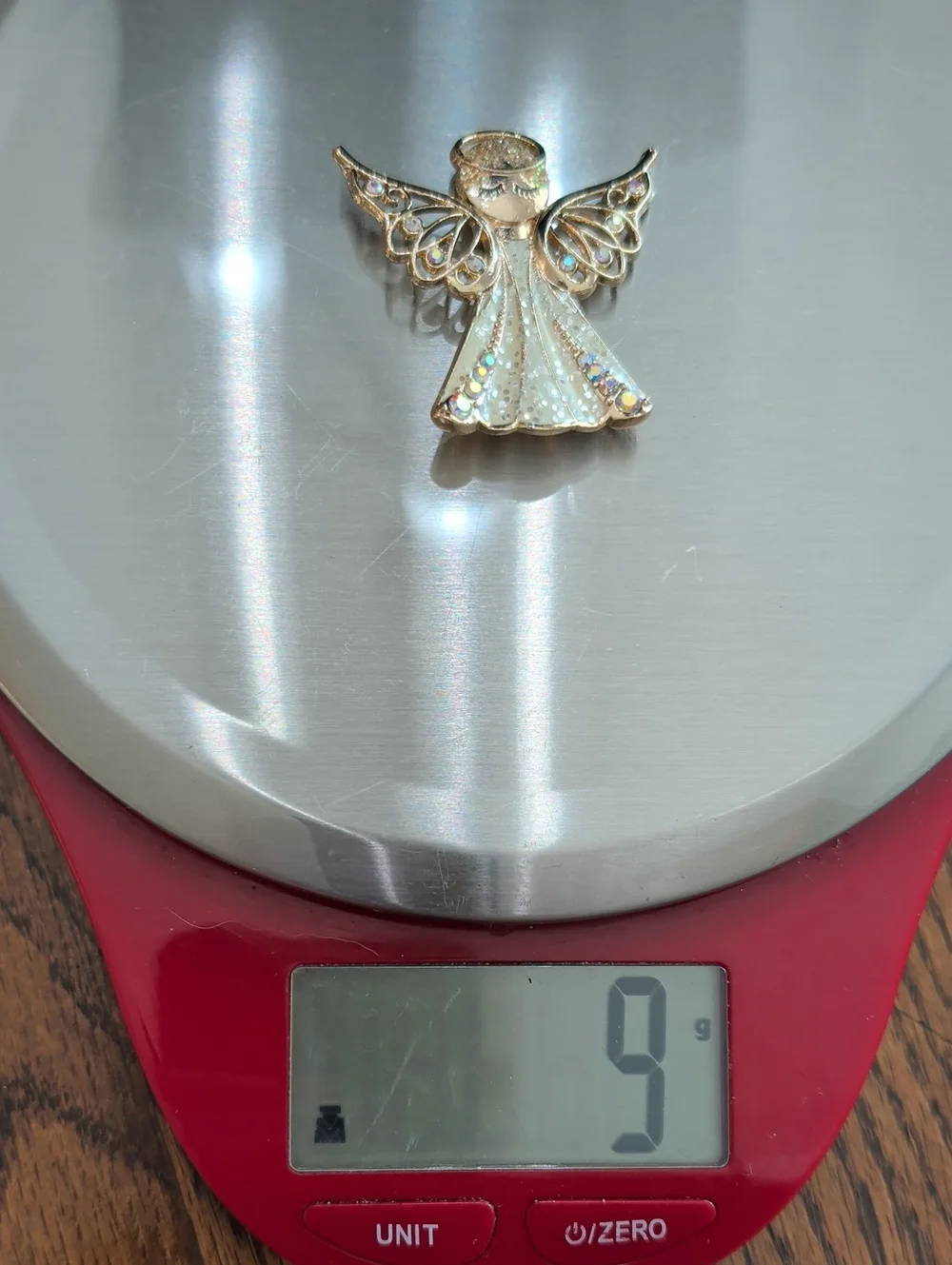 Gold Angel Brooch Pin with Aurora Rhinestones - Women Jewelry, NIB